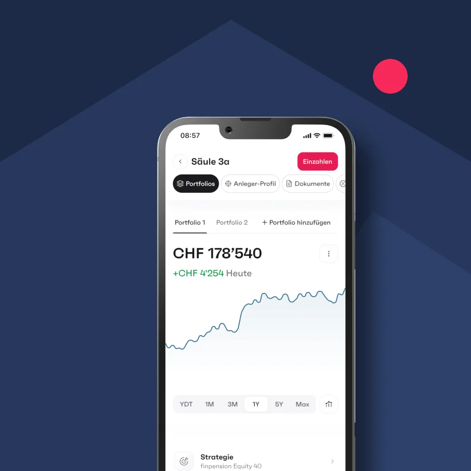 App di finpension con un portafoglio del pilastro 3a e il suo andamento